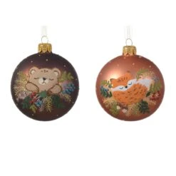 Lot De 6 Boules De Noël (D80 Mm) En Verre Misty Marron -Village de Noel set de 6 boule verre fox bear 129147 1685713002