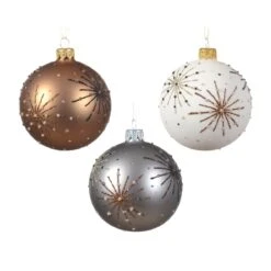 Lot De 6 Boules De Noël (D80 Mm) En Verre Kery Blanc Laine, Brun Gingembre Et Gris Marbre