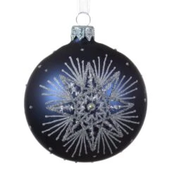Lot De 6 Boules De Noël (D80 Mm) En Verre Polaris Bleu Nuit -Village de Noel set de 6 boule verre mat etoile polaire 129095 1685711510