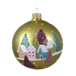 Lot De 6 Boules De Noël (D80 Mm) En Verre Maisons Enneigées Pistache