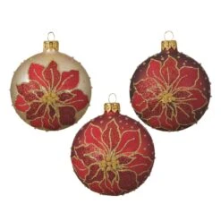 Lot De 6 Boules De Noël (D80 Mm) En Verre Poinsettia Rouge -Village de Noel set de 6 boule verre mat poinsettia 129130 1685710276