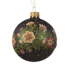 Lot De 6 Boules De Noël (D80 Mm) En Verre Bouquet Vert Sapin -Village de Noel set de 6 boule verre mat pourtour fleur 129100 1685712956