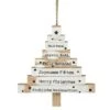 Sapin De Noël à Suspendre En Bois à Niveaux Blanc -Village de Noel silhouette de noel bois sapin 8 niveaux ecrit beige wood white paint black wordings 54911