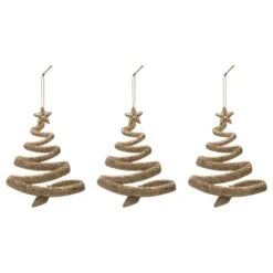 Lot De 3 Sapins De Noël à Suspendre Pailletés Or