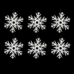Lot De 6 Flocons De Noël à Suspendre Pailletés Blanc