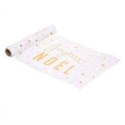 Chemin De Table Joyeux Noël Blanc Et Or