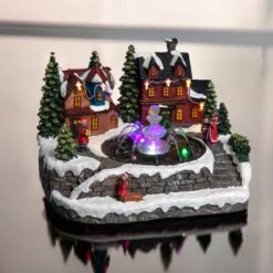 Village De Noël Lumineux Maison Et Fontaine